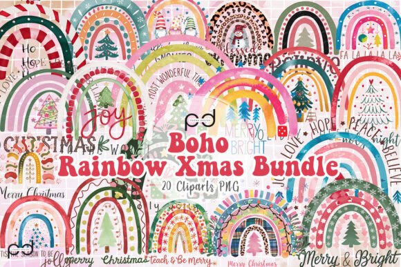 Download Boho Rainbow Xmas Bundle Clipart PNG - Premium Bundle